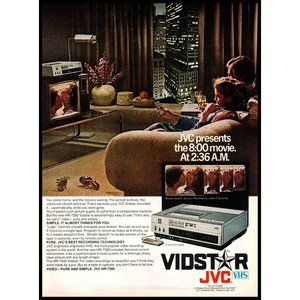 1981 JVC Vidstar VCR Vintage Print Ad Couple Apartment City Skyline Wall Art